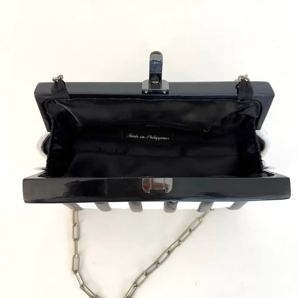 Timmy Woods Piano Wood Clutch Minaudiere Bag Black/White Striped Rare Musical
